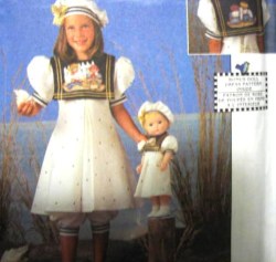 7546  SIMPLICITY DK COLLAR DRESS, SLIP,  PANTS, HAT, 17'' DOLL PATTERN 2-4,5-6x